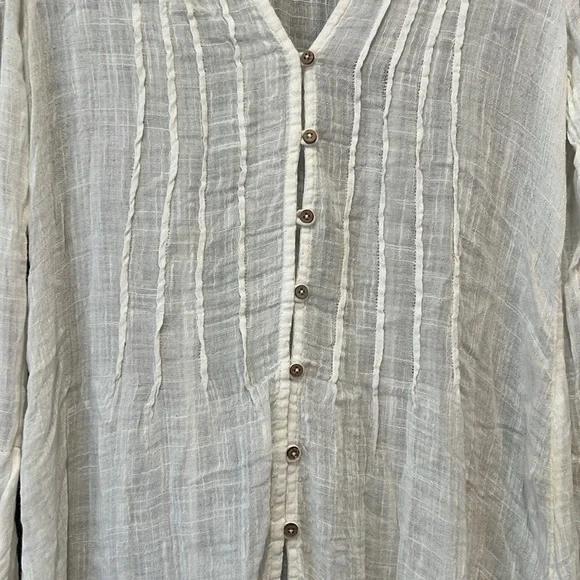 Free People Greta Gauze Top M Ivory Button Front Bell Sleeves Lightweight Sheer - Picture 5 of 15